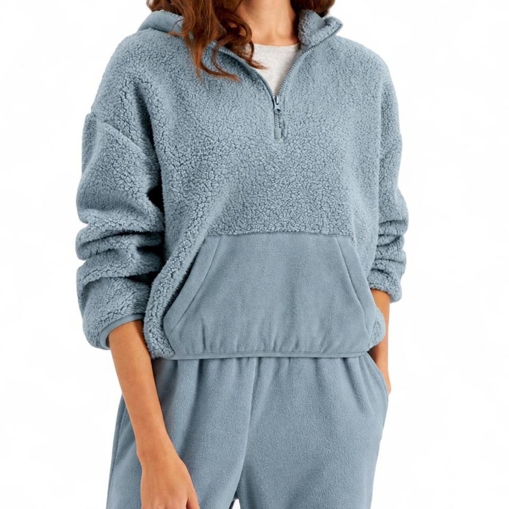 Hippie Rose Sherpa and Fleece Hoodie Eco Blue XS NWT